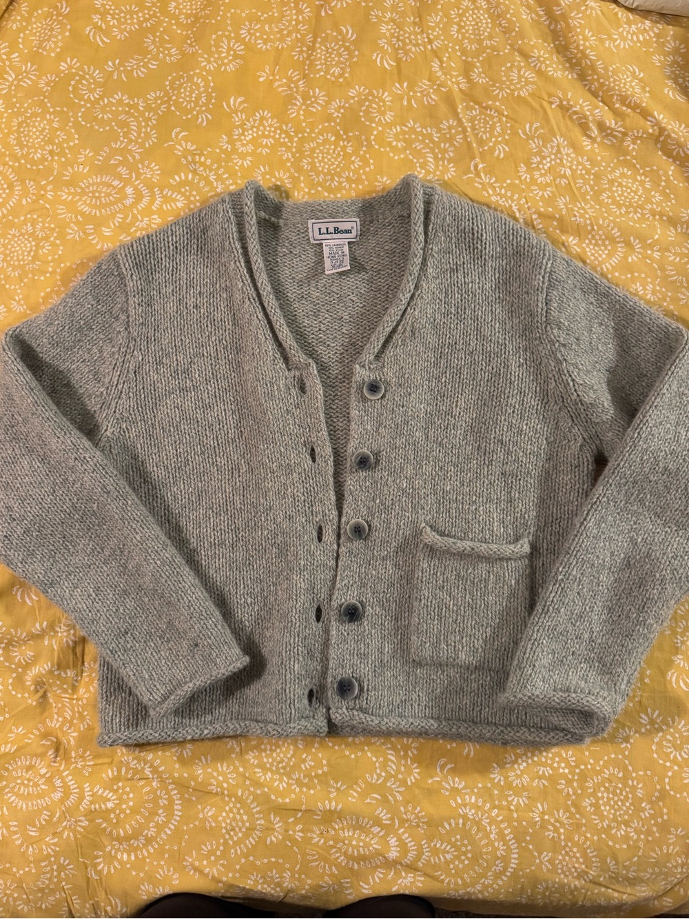 L.L. Bean Women's Light Green Wool-Blend Button Cardigan